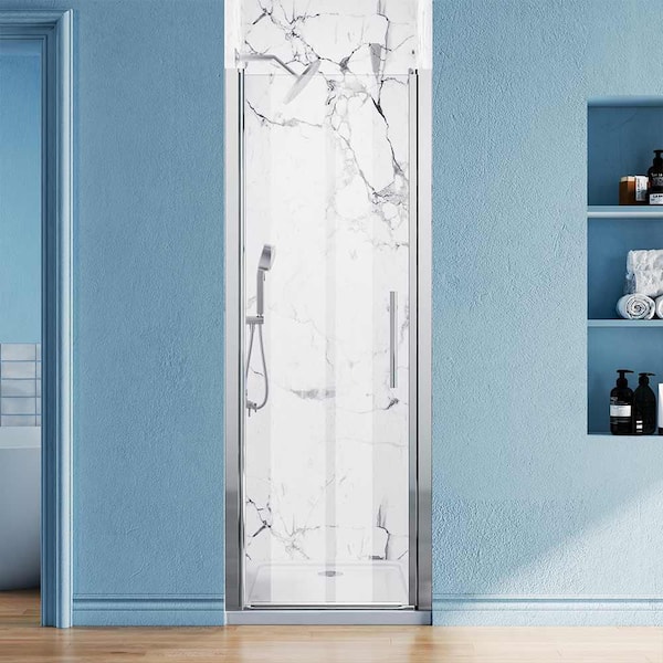 WYonder 26 in. W x 68 in. H Pivot Semi Frameless Shower Door in Chrome with Clear Glass