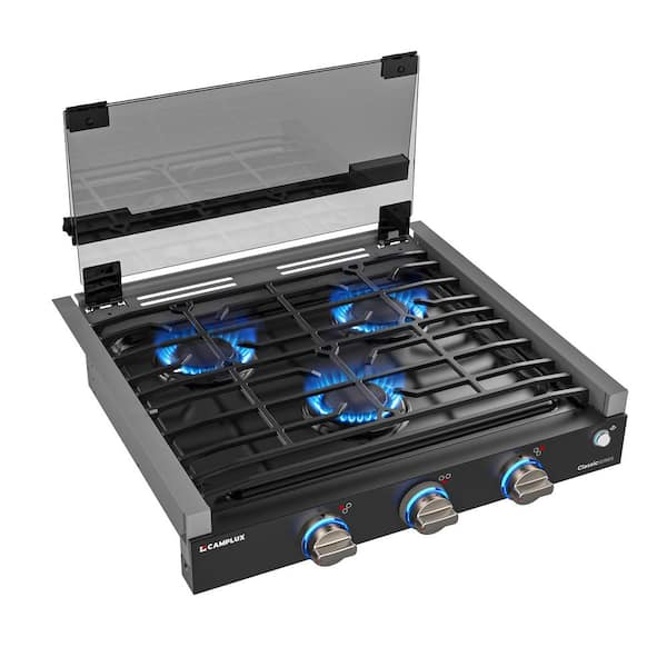 21 in. RV Recessed Gas Cooktop in Stainless Steel in Black with 3-Burners