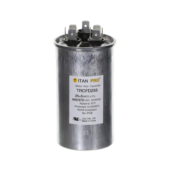 Packard Titan Pro 25 Plus 5 MFD 440-Volt/370-Volt Dual Voltage Round Run Capacitor