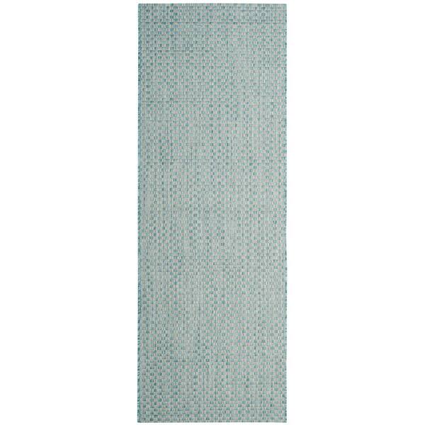 SAFAVIEH Courtyard Light Blue/Light Gray 2 ft. x 12 ft. Solid Indoor/Outdoor Patio  Runner Rug