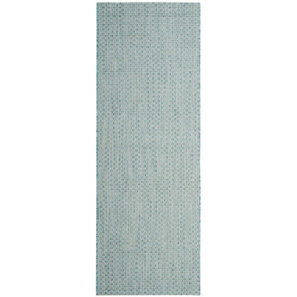 Courtyard Light Blue/Light Gray 2 ft. x 14 ft. Solid Indoor/Outdoor Patio  Runner Rug