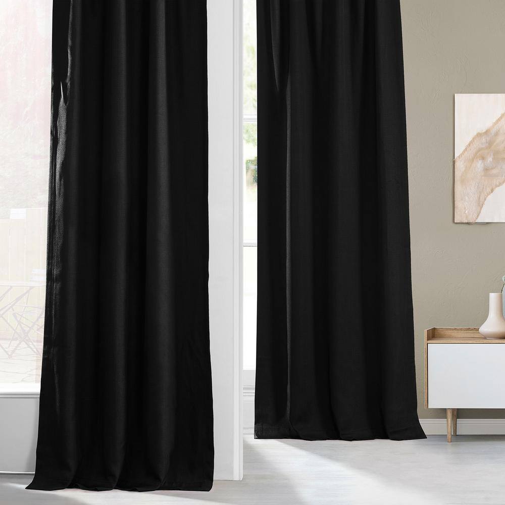 Essential Black Faux Linen Room Darkening Curtains 96 Inches Long