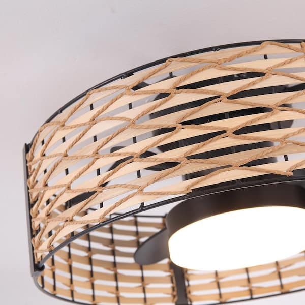 Genoci 20 in. Bamboo Rattan Boho Caged Ceiling Fan with RGB