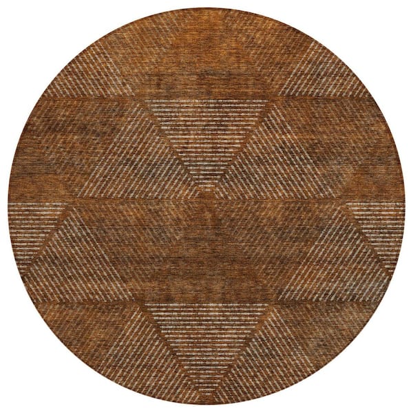 Chantille Machine Washable Indoor/Outdoor Abstract ACN777 Terracotta 8 ft. x 8 ft. Area Rug