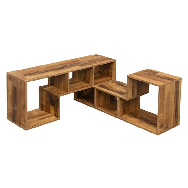 URTR 41 in.W Fir Wood Double L-Shaped TV Stand Fits TV's up to 50 in. Display Shelf, Bookcase Shelf for Living Room