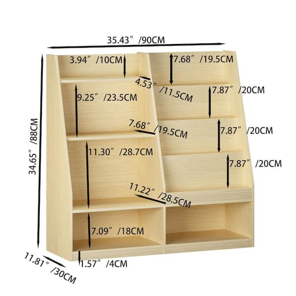 Kervens 34.65 in. Tall Natural Wood 3-Shelf Storage Bookcase