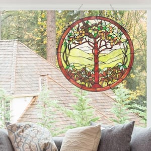 Green Tree of Life Stained Glass Window Panel