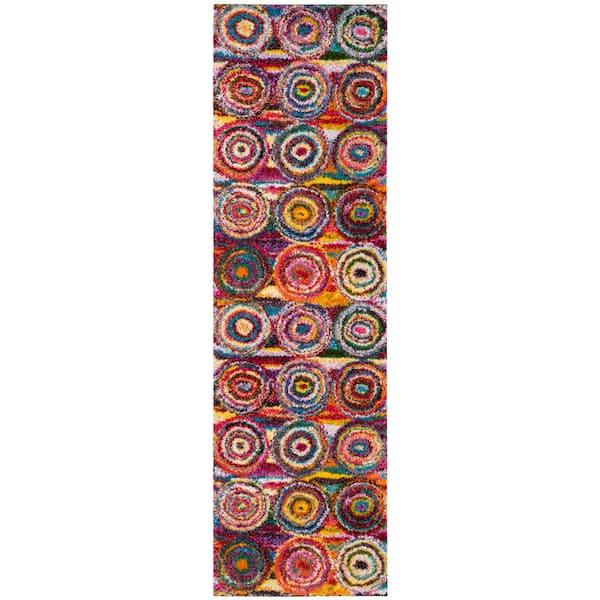 Fiesta Shag 2 ft. x 12 ft. Multi Abstract Circle Runner Rug
