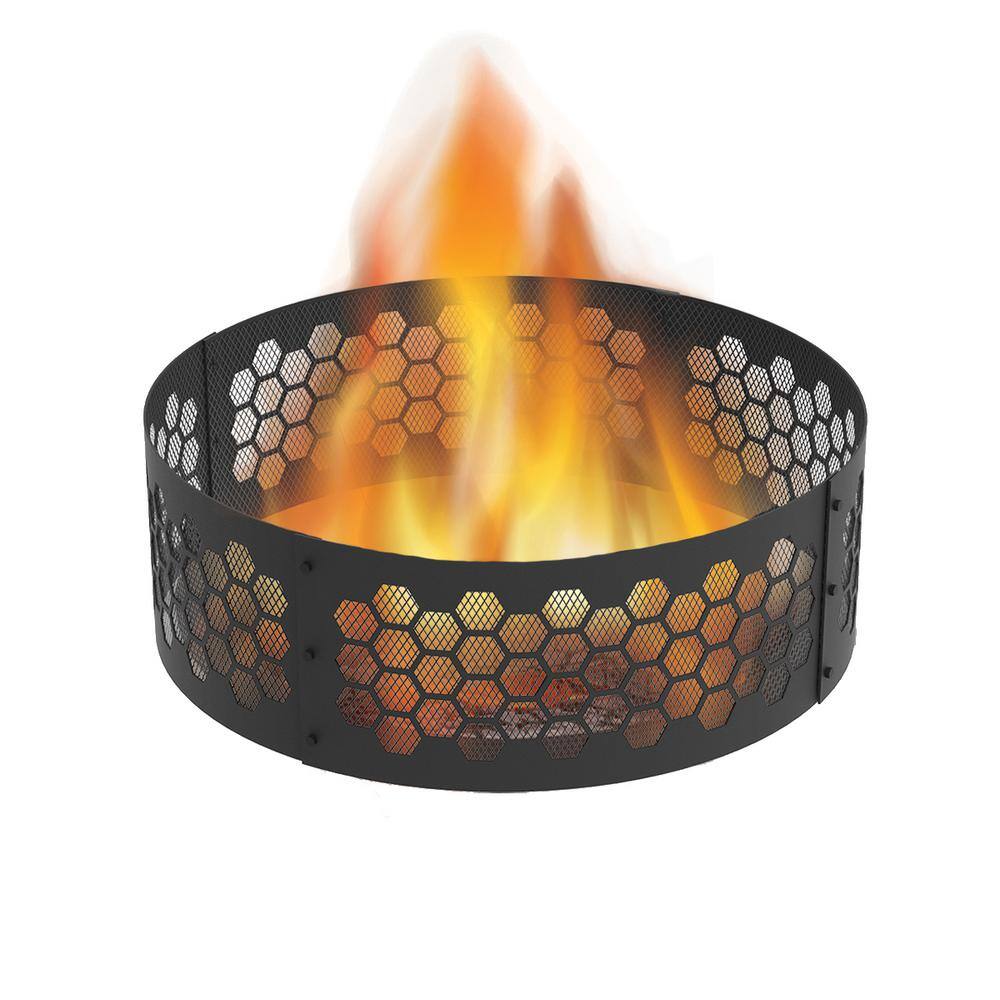 36" Black Steel Honeycomb Design Fire Pit Ring