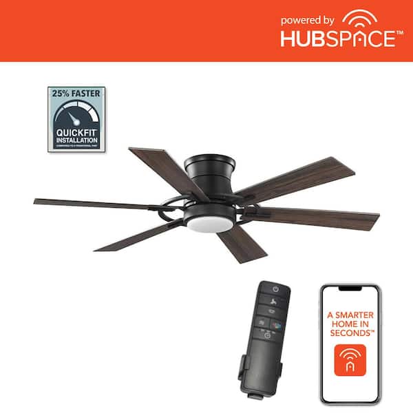 Home Decorators Collection Makenna 52 in. White Color Changing Integrated Indoor LED Matte Black Smart Hubspace Ceiling Fan with Light and Remote