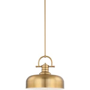 1-Light Integrated LED Indoor Restoration Brass Downrod Bowl Pendant