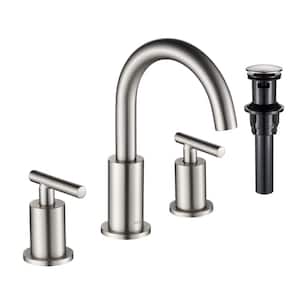 Two-Handle Bathroom Faucet 3-Hole Widespread Bathroom Sink Faucet with Metal Drain and Supply Hose Brushed Nickel