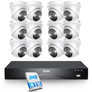 4K 16-Channel(Up to 24CH) 4TB POE NVR Security Camera System with 12-Wired 8MP Outdoor Dome Cameras, Dual-Disk Backup