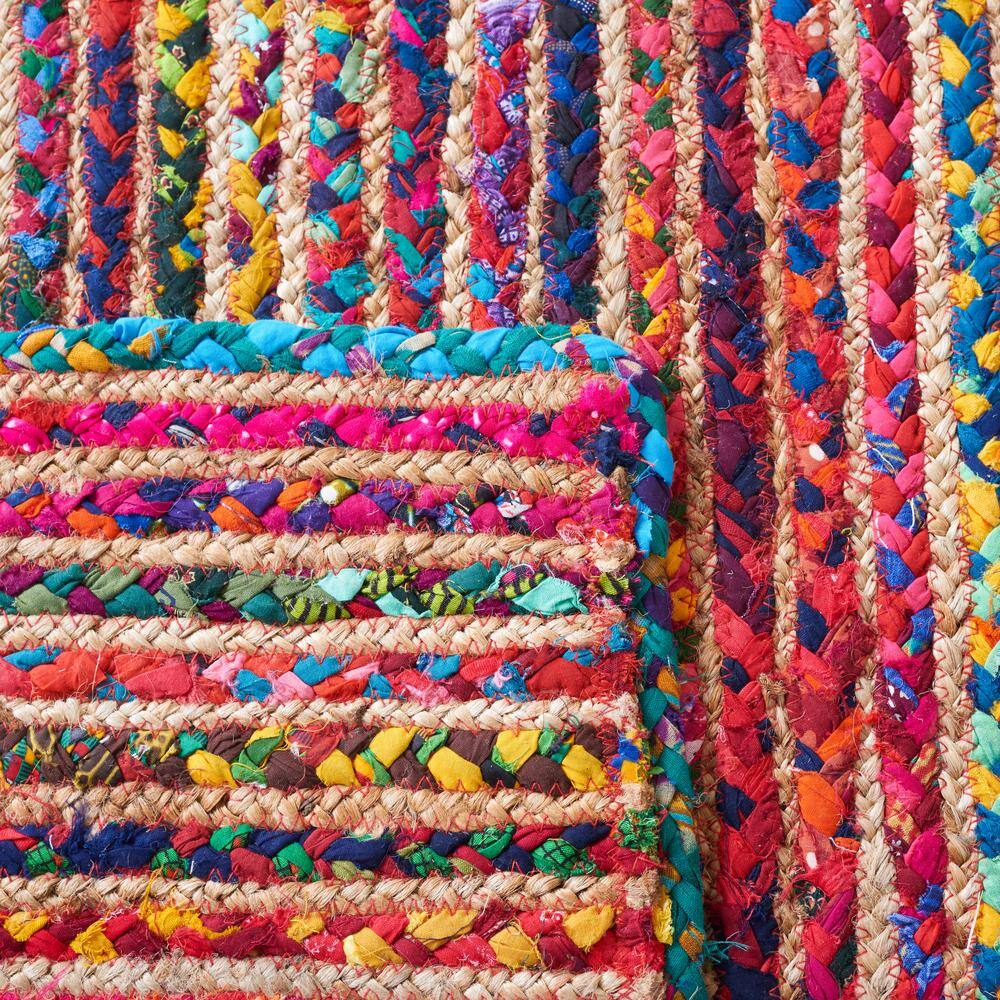 Colorful Natural Cotton Braided Runner Rug, 2'3" x 9'
