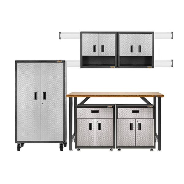 Gladiator Ready to Assemble 66 in. H x 103 in. W x 20 in. D Steel Garage Cabinet Set in Silver Tread (6-Pieces)