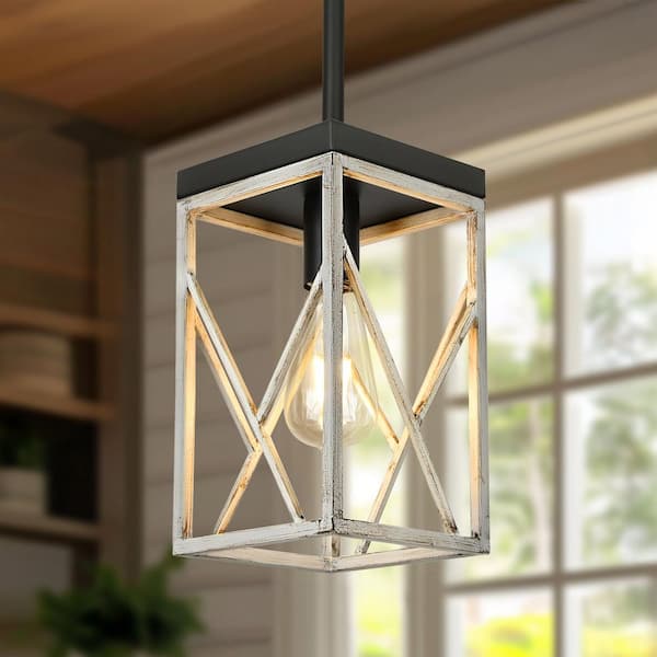 Henveton Jasslynn 1 Light Farmhouse Pendant Light with Grey Wood-Like Grain Metal Shade Kitchen Island Light, No Bulbs Included
