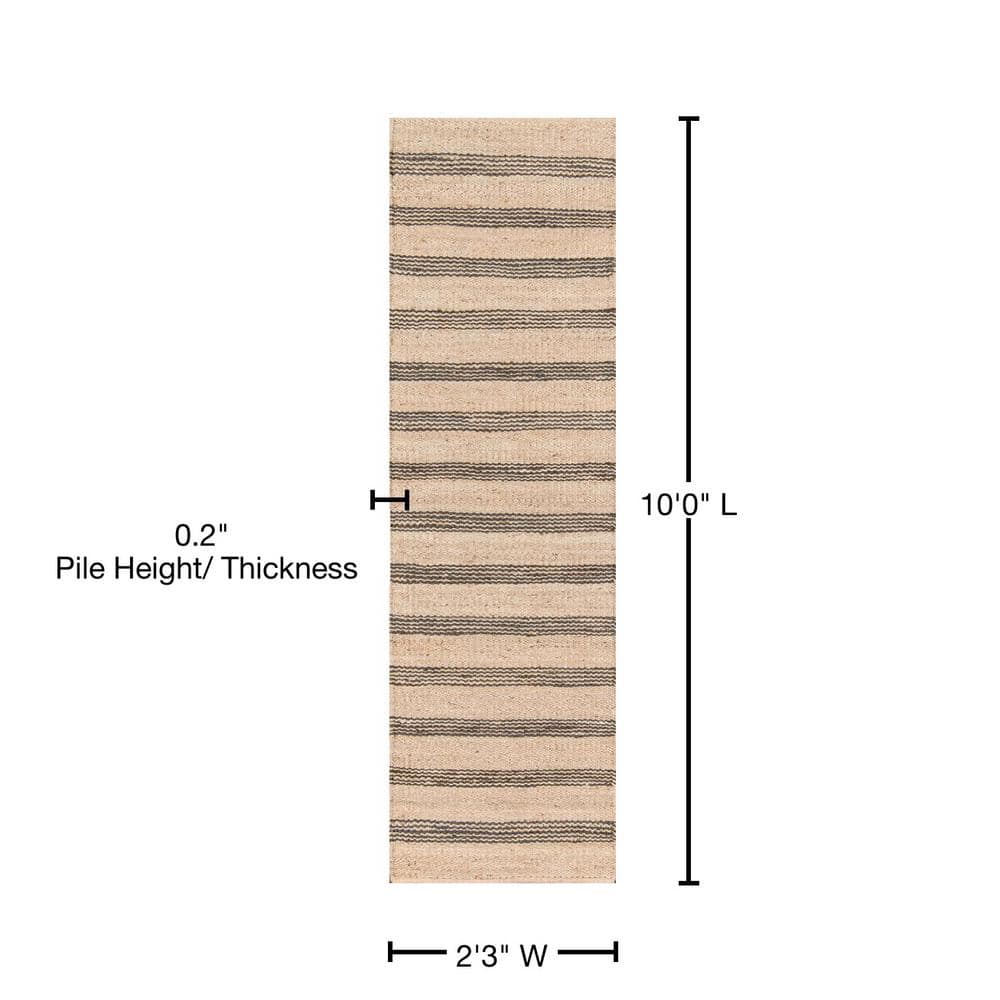 Charcoal Stripe Handwoven Jute Runner Rug 2'3" X 10'