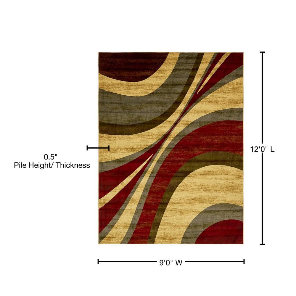 9' x 12' Beige and Burgundy Abstract Area Rug