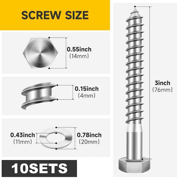 3/8 in. x 3 in. Stainless Steel Hex Drive Hex Head Lag Screws (10-Pack)