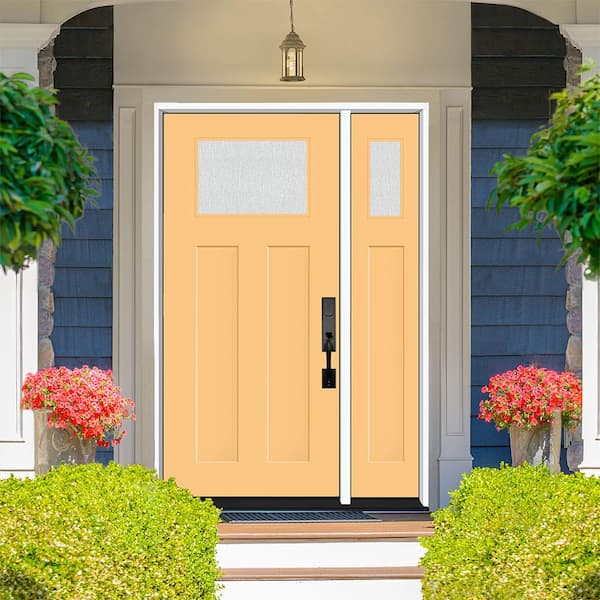 Steves & Sons Legacy 51 in. x 80 in. 1/4 Toplite Rain Glass LHIS Primed Jackfruit Finish Fiberglass Prehung Front Door w/12 in. SL