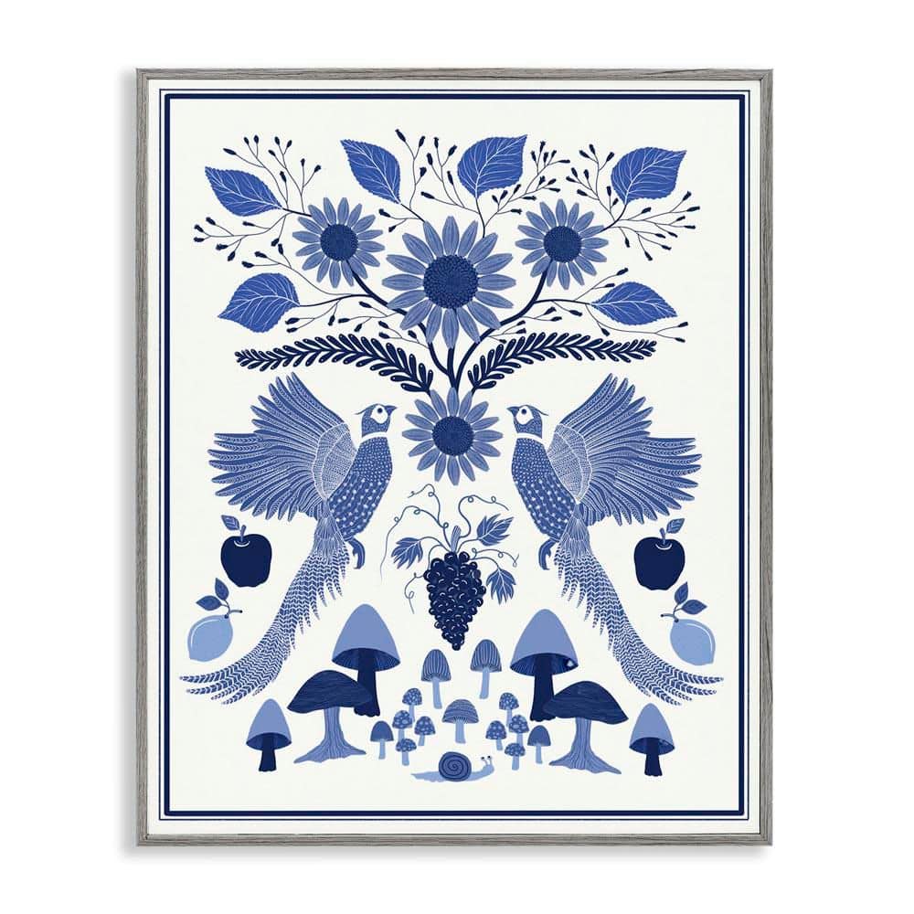 Woodland Blue Folk Pattern by Darlene Seale Gray Framed Nature Giclee Art Print 14 in. x 11 in. price history on PriceWatchPro