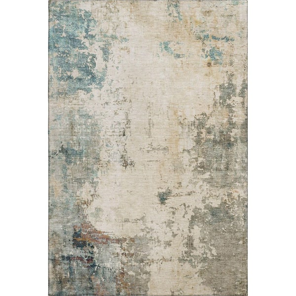 Mayfield Premium Machine Washable Abstract AMF2022 Ivory 9 ft. x 12 ft. Area Rug