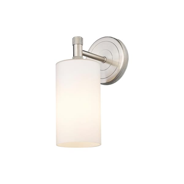 Crown Point 3.89 in. 1-Light Satin Nickel Wall Sconce with Glass Shade