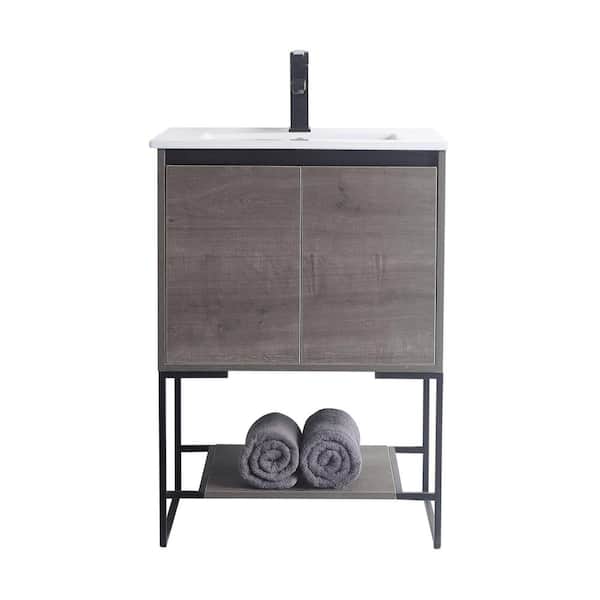 Urbania 24 in. W x 18.5 in. D x 33.5 in. H Bath Vanity in Classic Gray with Ceramic Vanity Top in White with White Basin