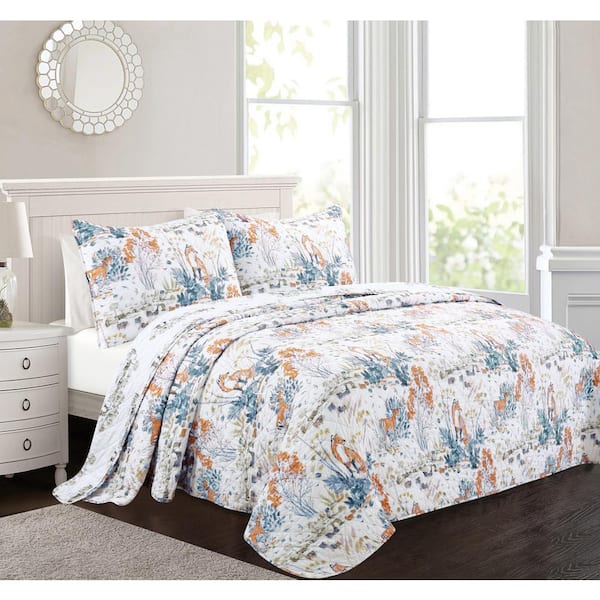 James Home Woodland Farm Fox 3-Piece Reversible Ultra-Soft Microfiber Quilt Set, King