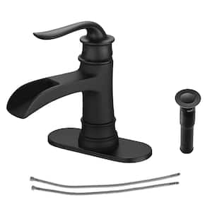 Single Hole Single-Handle Bathroom Faucet with Included Deckplate in Black