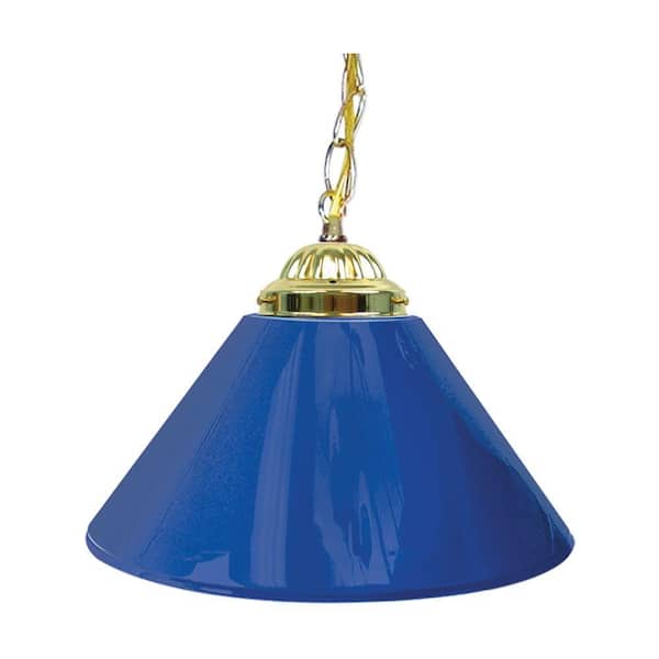 14 in. Single Shade Blue and Brass Hanging Lamp