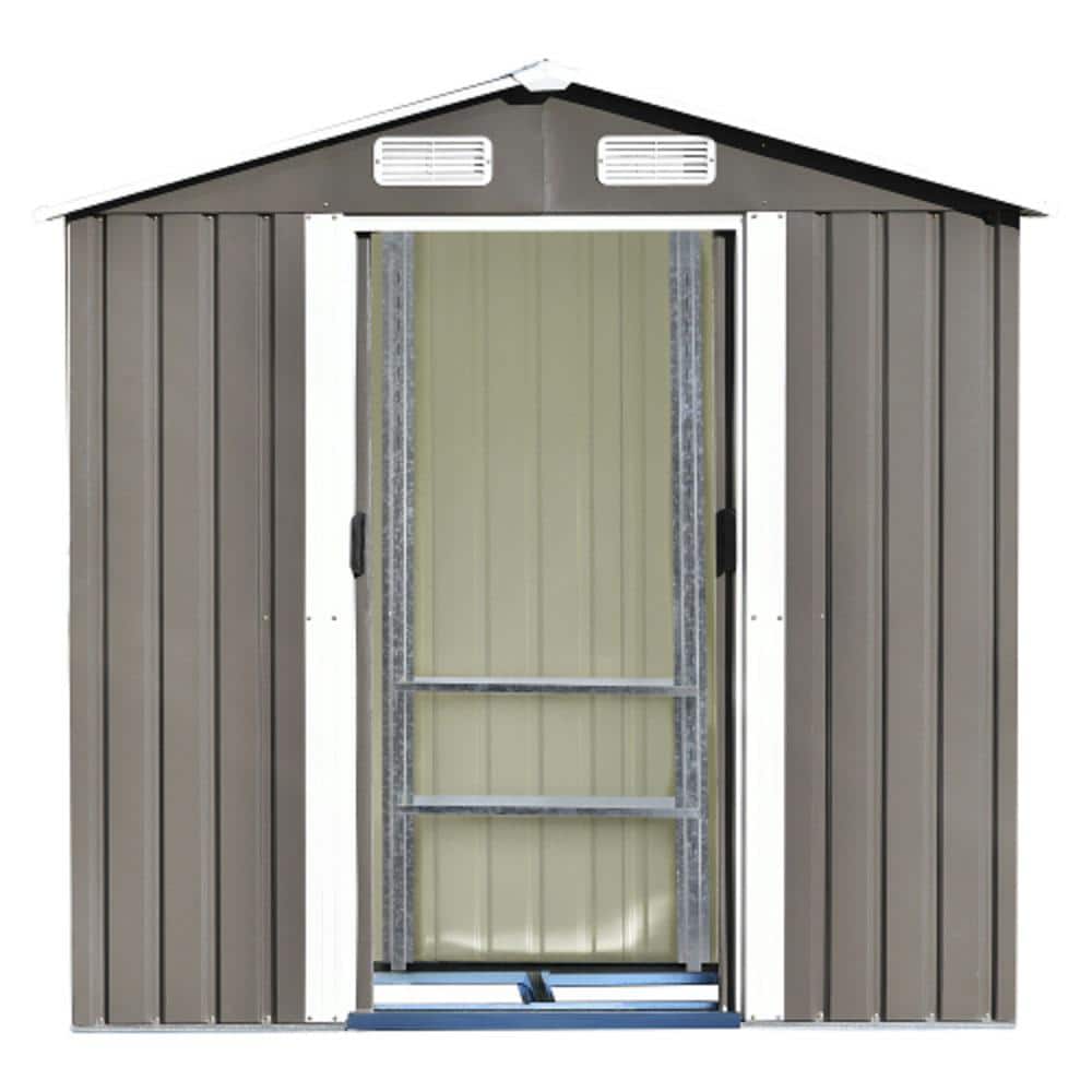 6 ft. W x 4 ft. D Metal MultiFunctional Storage Shed Gray White with Lockab