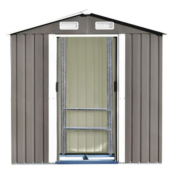 Unbranded 6 ft. W x 4 ft. D Metal MultiFunctional Storage Shed Gray White with Lockable Door, Vents and Foundation 23.4 sq. ft.