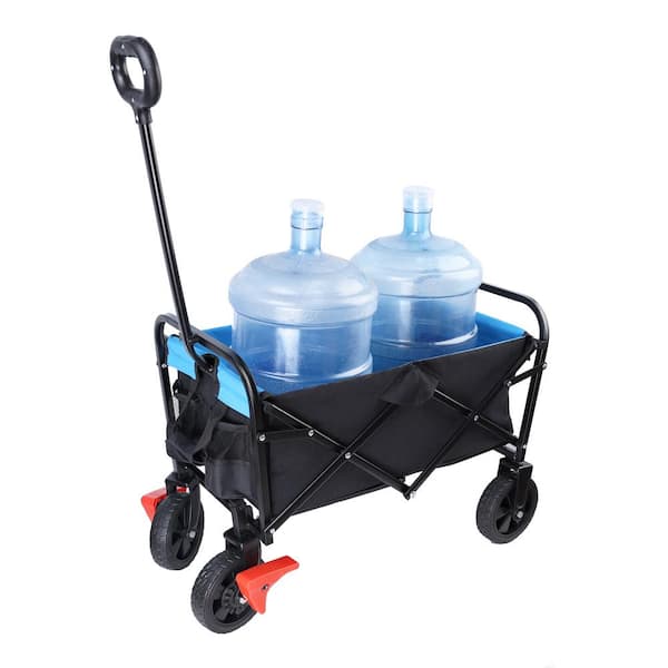 Unbranded 1.3 cu.ft. Mini Folding Wagon, Metal Garden Cart, Beach Shopping (Black and Blue and Brake)
