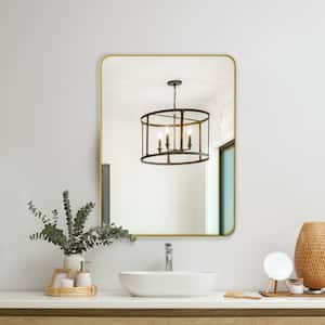 24 in. W x 36 in. H Rectangular Framed Wall Bathroom Vanity Mirror in Gold