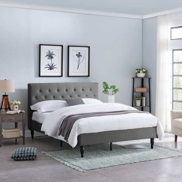 Noble House Light Gray Fully Upholstered Queen Bed Set 12334 - The