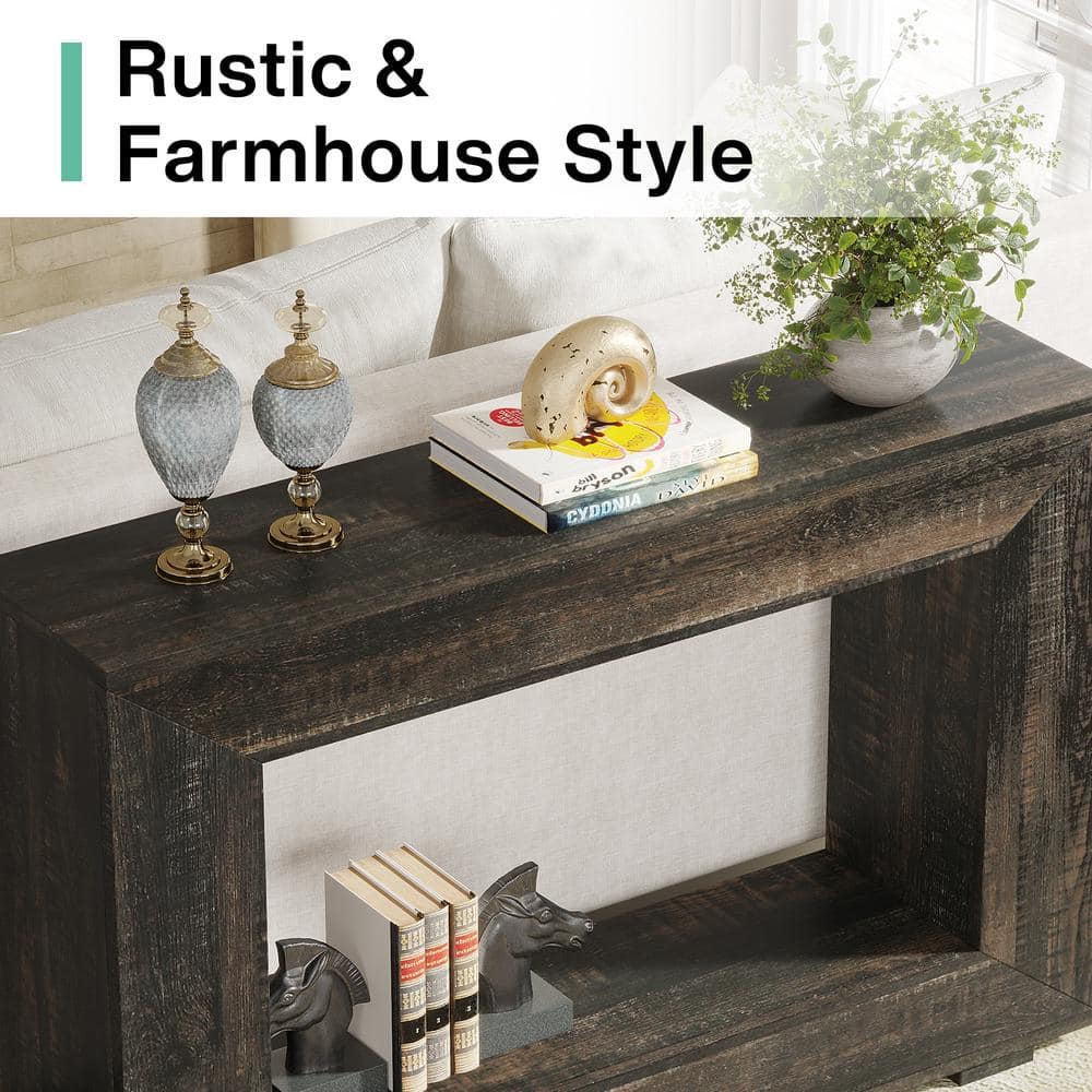 Dark Gray 47" Wood Console Table with Storage
