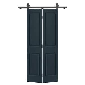 24 in. x 80 in. 2 Panel Charcoal Gray Painted MDF Composite Bi-Fold Barn Door with Sliding Hardware Kit