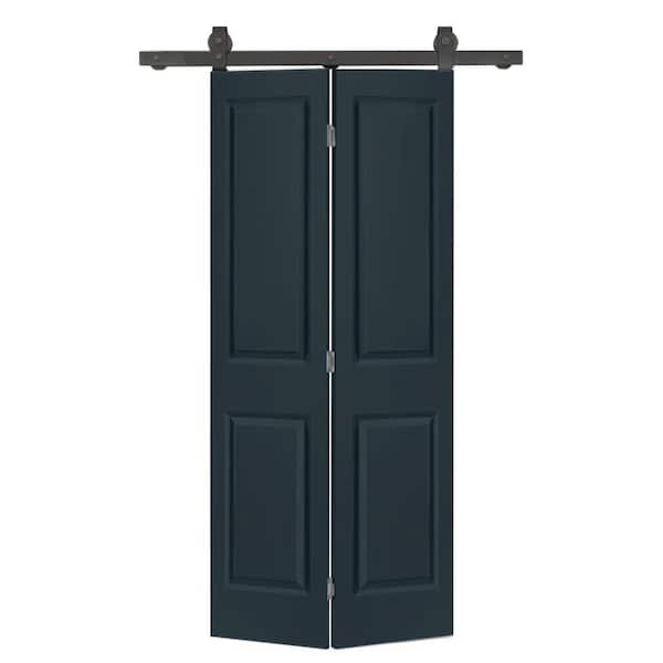 CALHOME 36 in. x 80 in. 2 Panel Charcoal Gray Painted MDF Composite Bi-Fold Barn Door with Sliding Hardware Kit