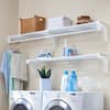 Expandable Laundry Room Shelves with Closet Rod, 64 in. W. - 120 in. W., White Wire Wall Mounted Shelf Kit with Brackets