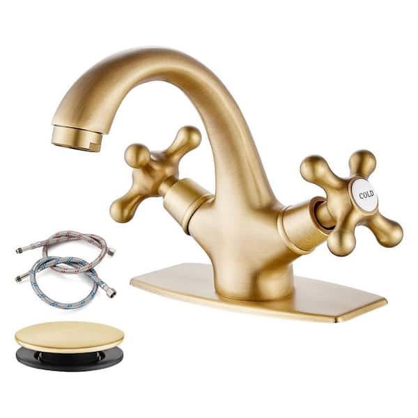 Unbranded Single Handle Single Hole Bathroom Faucet with Deckplate Included and Pop up Drain in Antique Brass