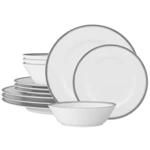 Whiteridge Platinum (White) Porcelain 12-Piece Dinnerware Set, Service For 4