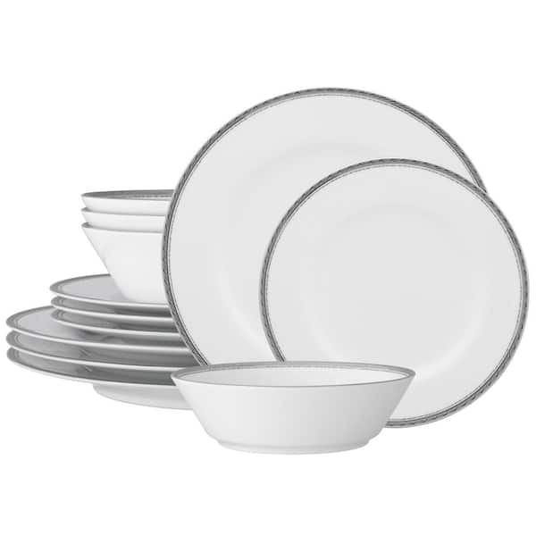 Noritake Whiteridge Platinum (White) Porcelain 12-Piece Dinnerware Set, Service For 4