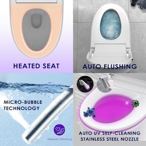 BN-6100SA, Tankless Elongated Bidet Toilet 1.28 GPF in White with UV Cleaning,Auto Flush,Heated Seat,Auto Open-Close Lid