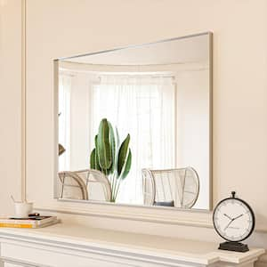 32 in. W x 40 in. H Silver Aluminum Rectangle Framed Tempered Glass Wall-Mounted Decorative Mirror