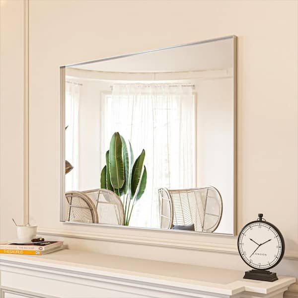 ORGANNICE 32 in. W x 40 in. H Silver Aluminum Rectangle Framed Tempered Glass Wall-Mounted Decorative Mirror