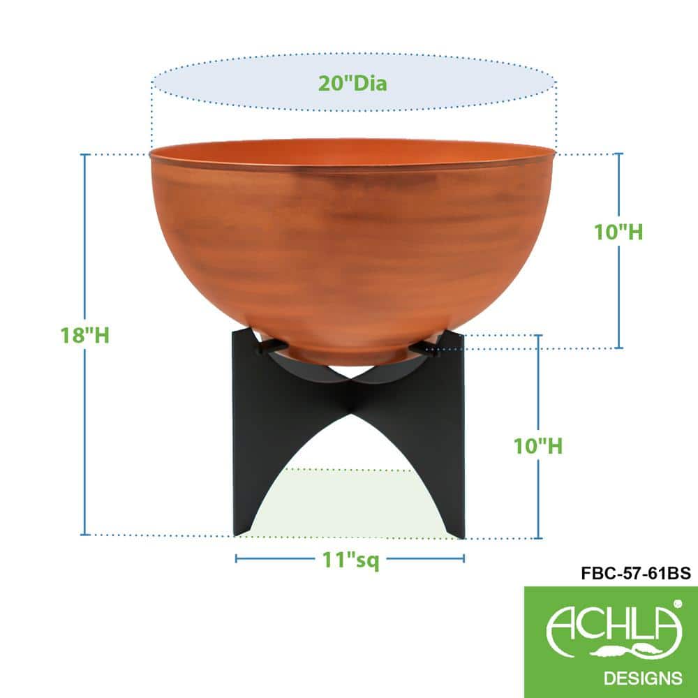 Burnt Sienna Galvanized Steel Planter Bowl with Black Iron Stand
