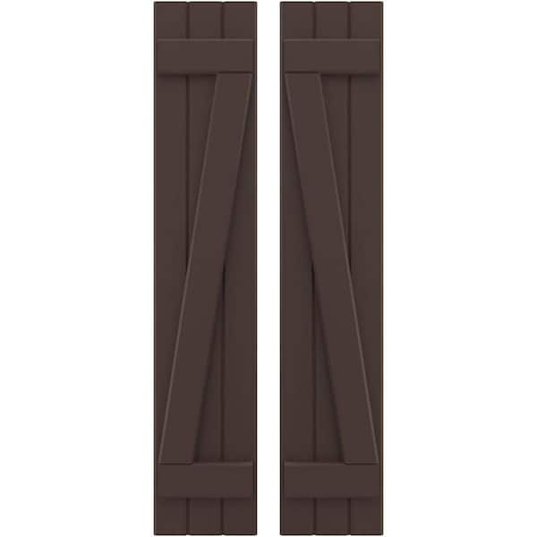 Ekena Millwork 10-1/2 in. W x 32 in. H Americraft 3 Board Exterior Real Wood Joined Board and Batten Shutters with Z-Bar Raisin Brown