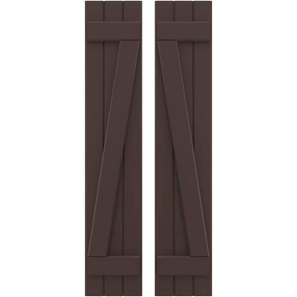 Ekena Millwork 10-1/2 in. W x 63 in. H Americraft 3-Board Exterior Real Wood Joined Board and Batten Shutters w/Z-Bar in Raisin Brown