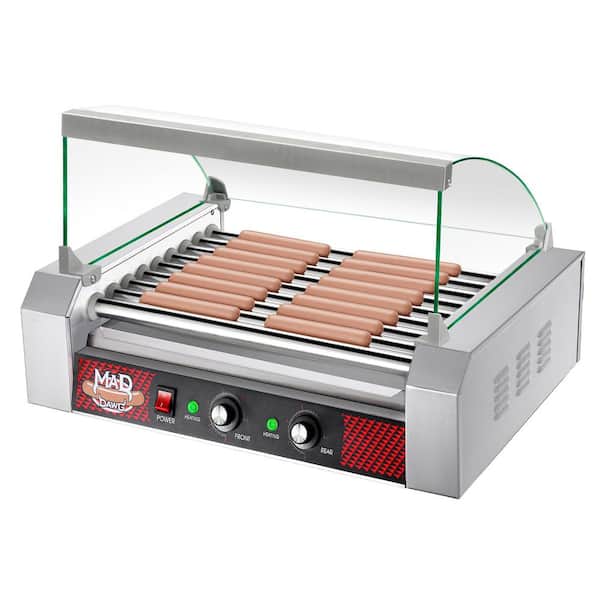 Great Northern 9 Roller Hot Dog Machine with Tempered Glass Cover - Countertop Hot Dog Roller Makes Up to 24 Hotdogs, Brats